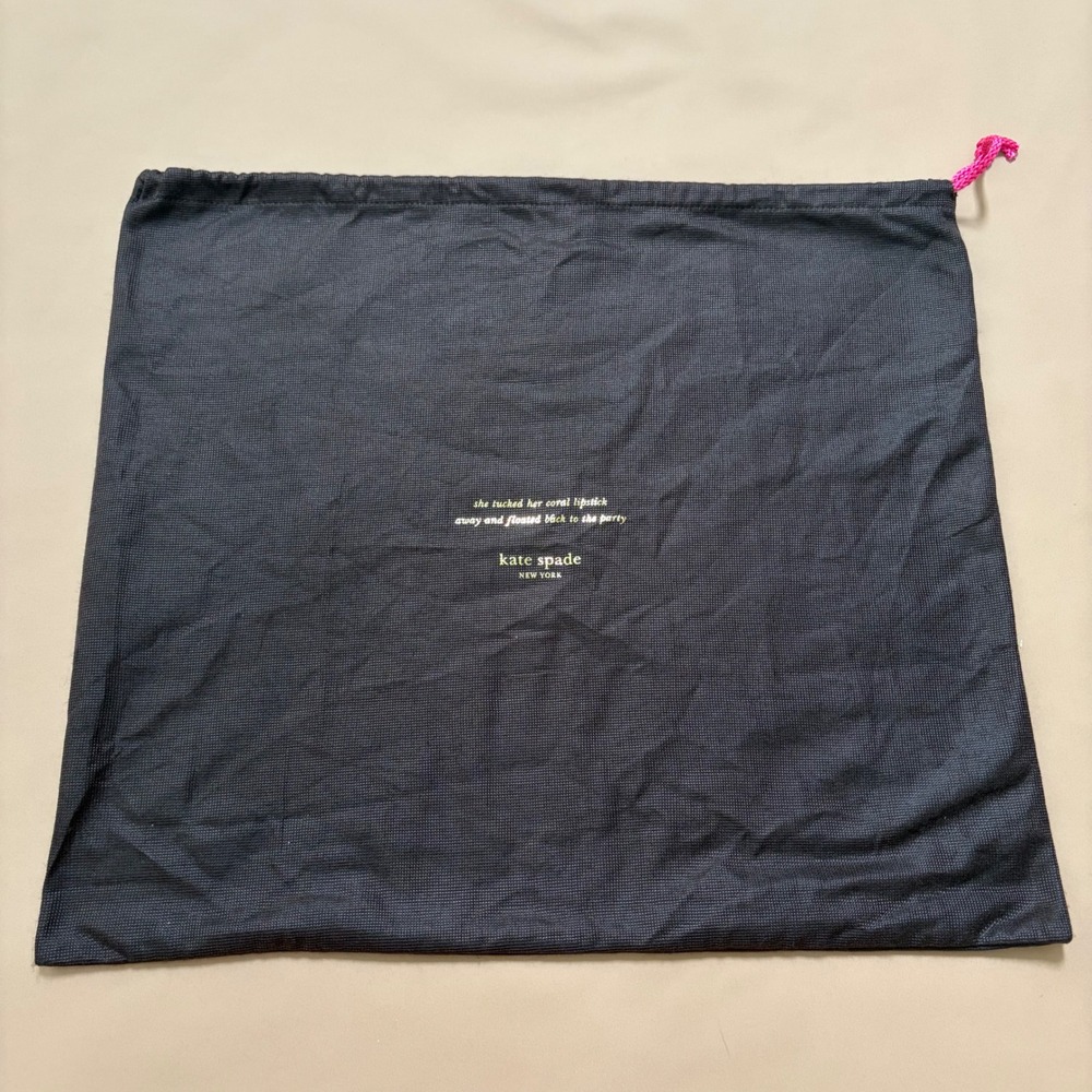 Kate Spade New York Black Dust Bag Gold Quote Hot Pink Drawstring 19x17 Large